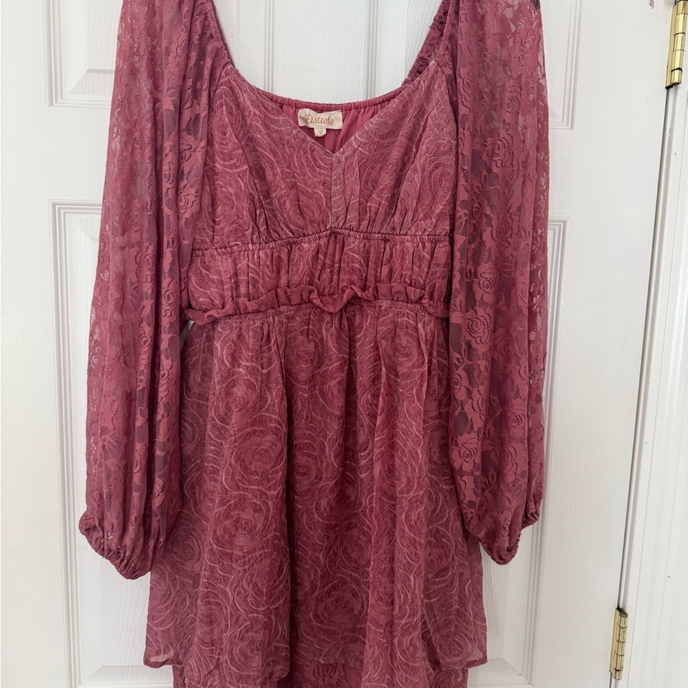 Listicle Lace Mini Dress in Dusty Rose